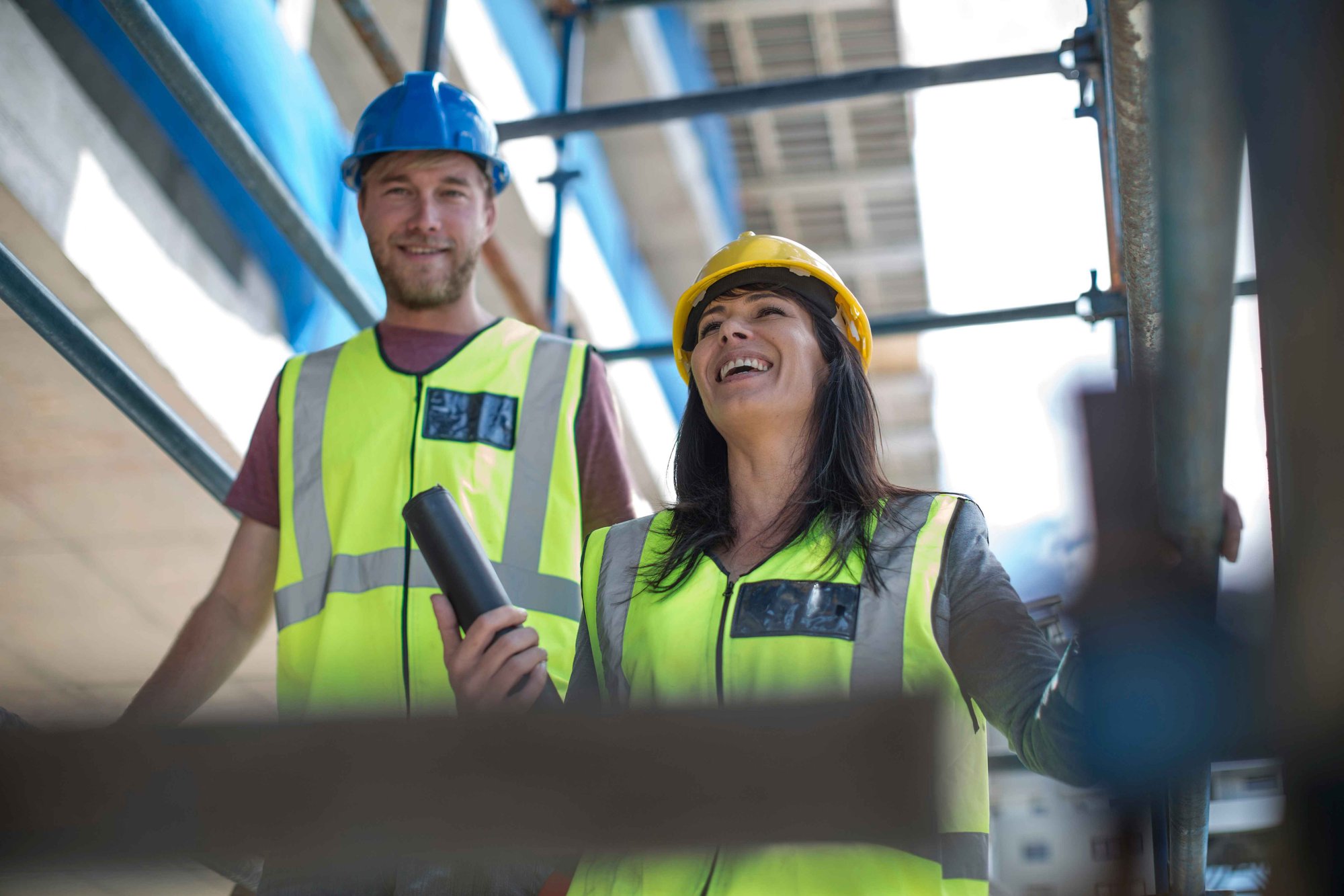 Two employees on a construction site