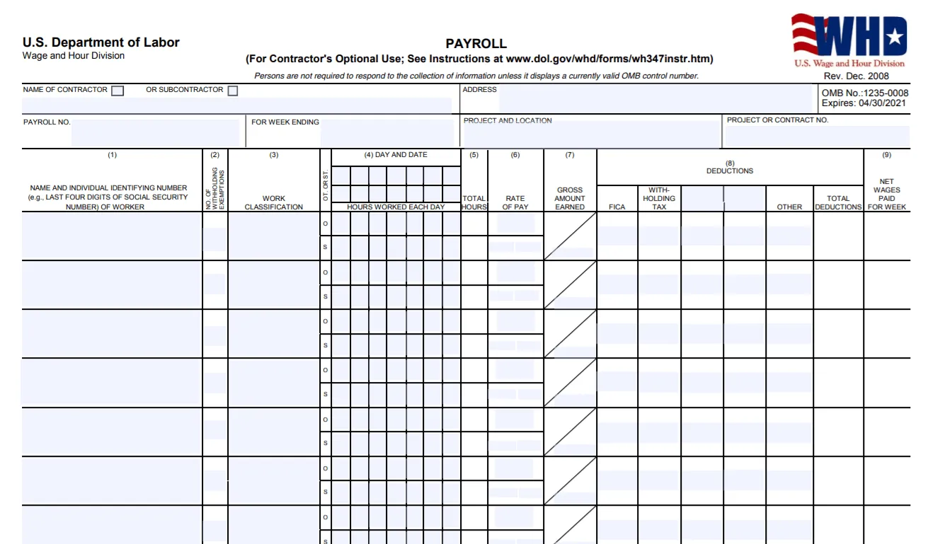 Instructions for completing payroll form